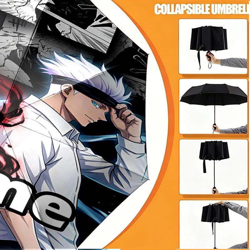 Custom Name Personalized Jujutsu Kaisen Print Umbrella, Auto Open Close, 8‑Rib Sturdy Frame, Commute Camping Hiking Use, Birthday Gift