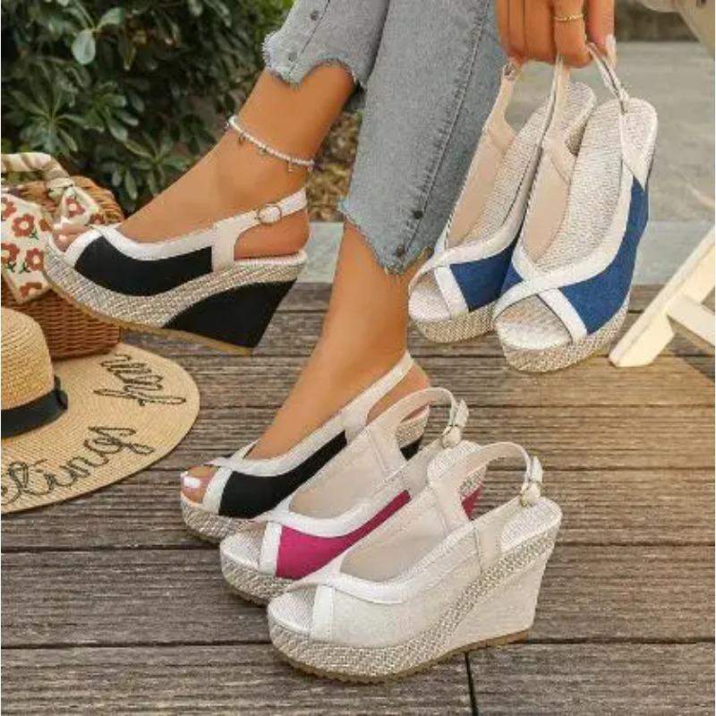 Shoes Women Ankle Buckle Wedges Sandals Summer Denim Sandal Comfortable Thick Sole Sandalias Mujer