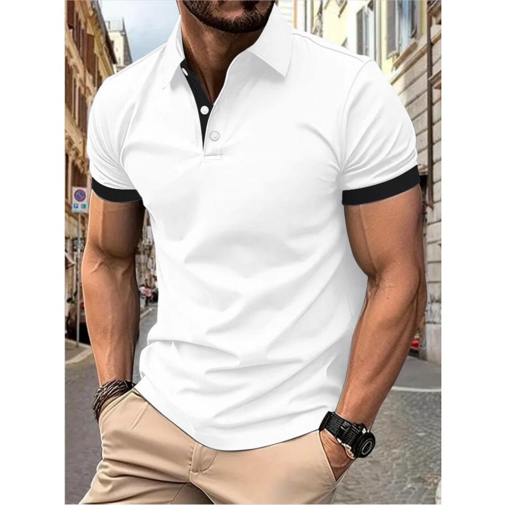Men's Short Sleeve Color Matching Fashion with Men's Lapel Short Sleeve
