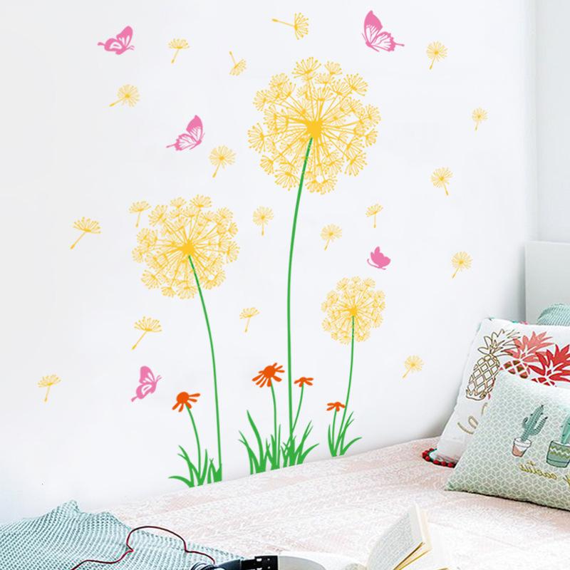 Adesivo Murale Giallo Tarassaco Farfalla PVC Rimovibile Arte Vinile Fai da Te Impermeabile Decalcomanie Murali Murales Decorazione Casa Stanza