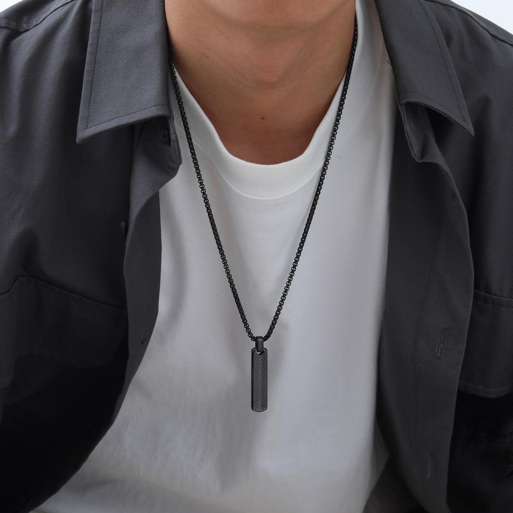 Geometric One-Word Strip Titanium Steel Stainless Steel Batch Flower Square Strip Pendant Necklace Men'S, Quanxi Water Jewelry Pn2071