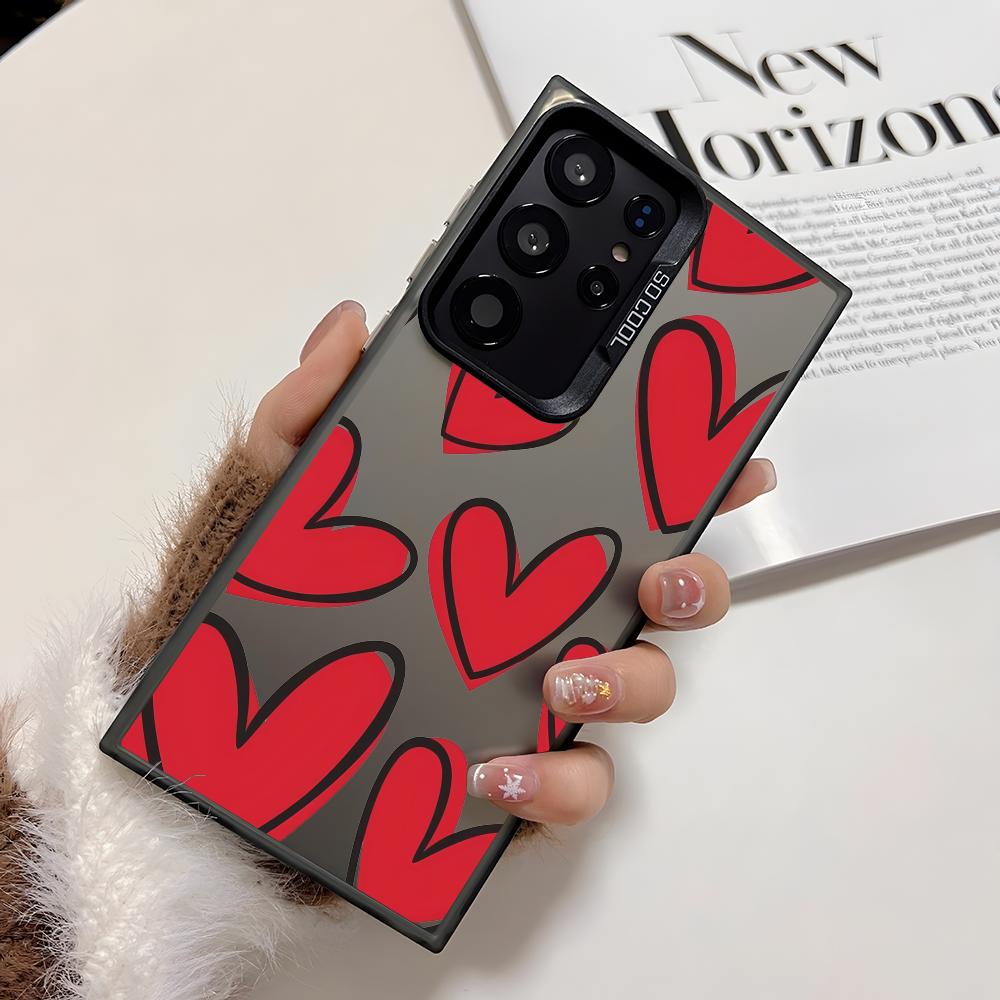 

INS Fashion Heart Phone Case For Samsung Galaxy S25 Edge S24 S23 S22 S21 S20 Ultra Funda Silicone Silver Cover Galaxy S25