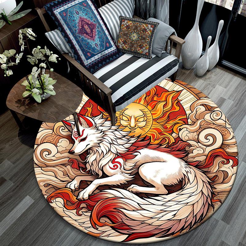1pc Soft, Absorbent & Non Slip Fox resting on a cloud Round Rug Soft Circle Rug for Living Room & Bedroom Decor, Chair Mats, and Unforgettab