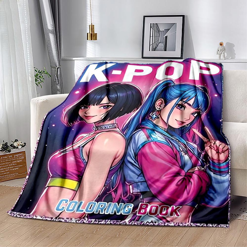 1pc K-Pop Coloring Book Blanket Comfortable Soft Lightweight Multi Seasonal Blanket for Travel Camping Picnics Sofa Office Bedroom Gift Friends