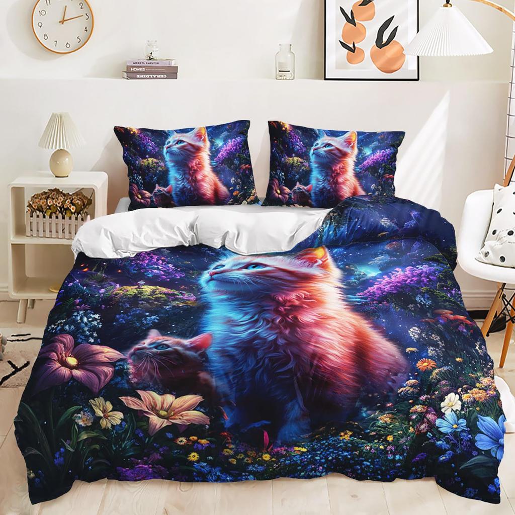 Cute Cat Down Comforter Set Bedding Set 3-piece Duvet Cover Set