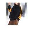 Autumn Winter High Collar Loose Casual Patchwork Velvet Sweatshirt Women Simple Fashion All-match Pullover Top