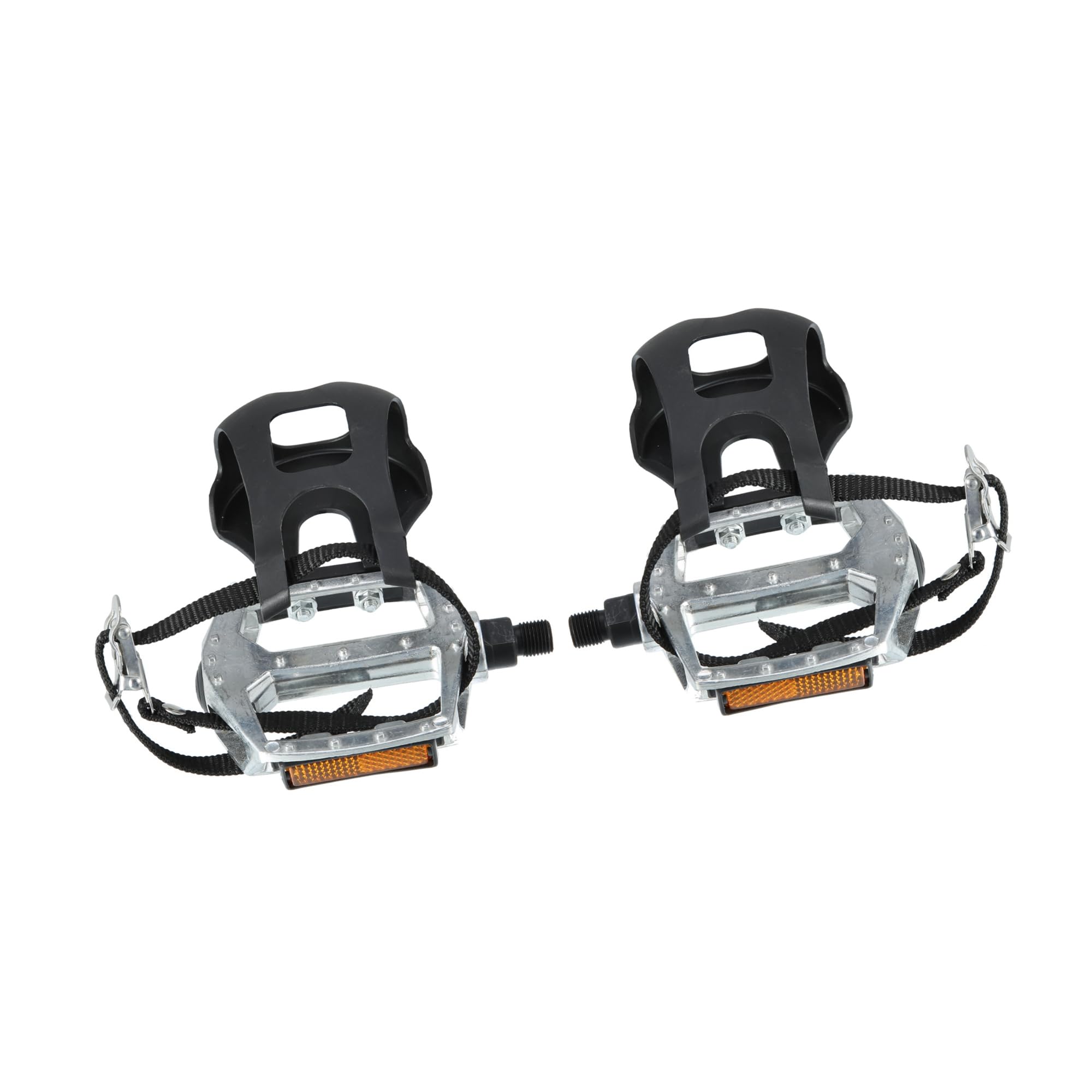 

BULLSPANN 1 Pair of Bicycle Pedals with Spindle Toe and Fixed Foot Silver Tone 1/2 Platform, Clips, Straps, Black,