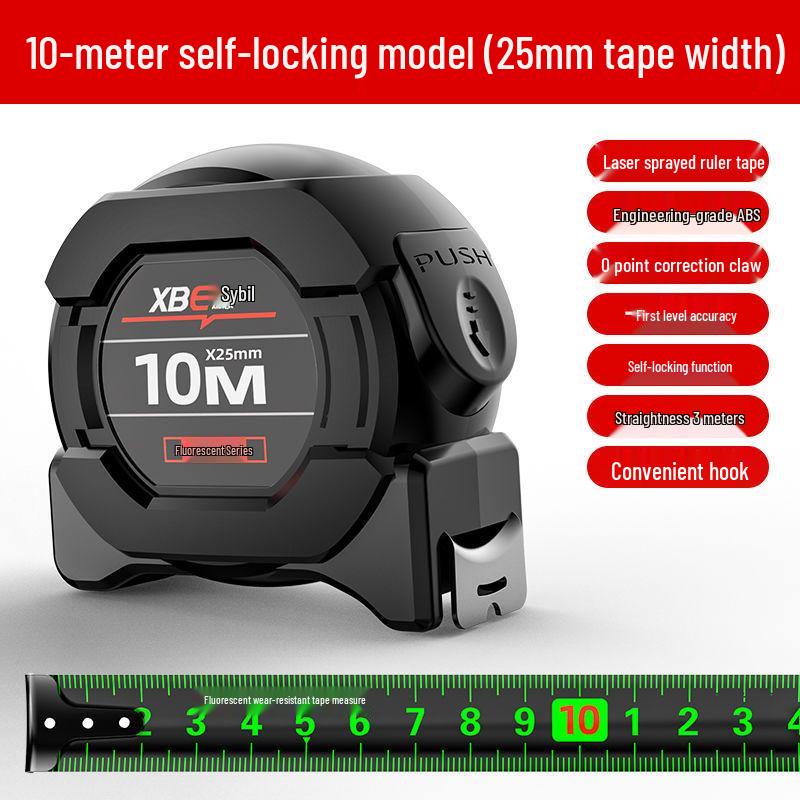 High-Precision Self-Locking Fluorescent Steel Tape Measure, 5m, Wear-Resistant Laser-Marked Black Gold Box.
