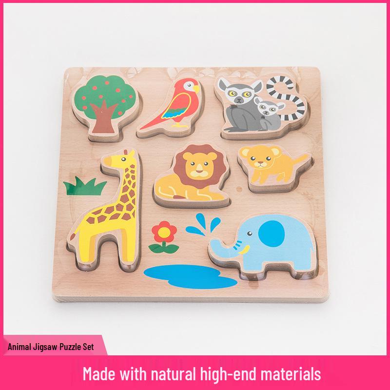 

Wooden Educational Toys: Cartoon Animal & Vehicle Pieces for Boys & Girls