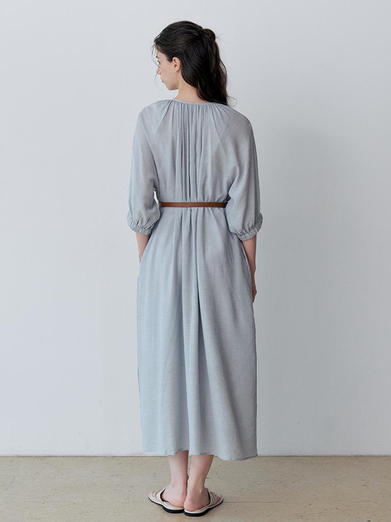 Le Studio Natural Shirred Long Dress + Belt Set (Sbl)