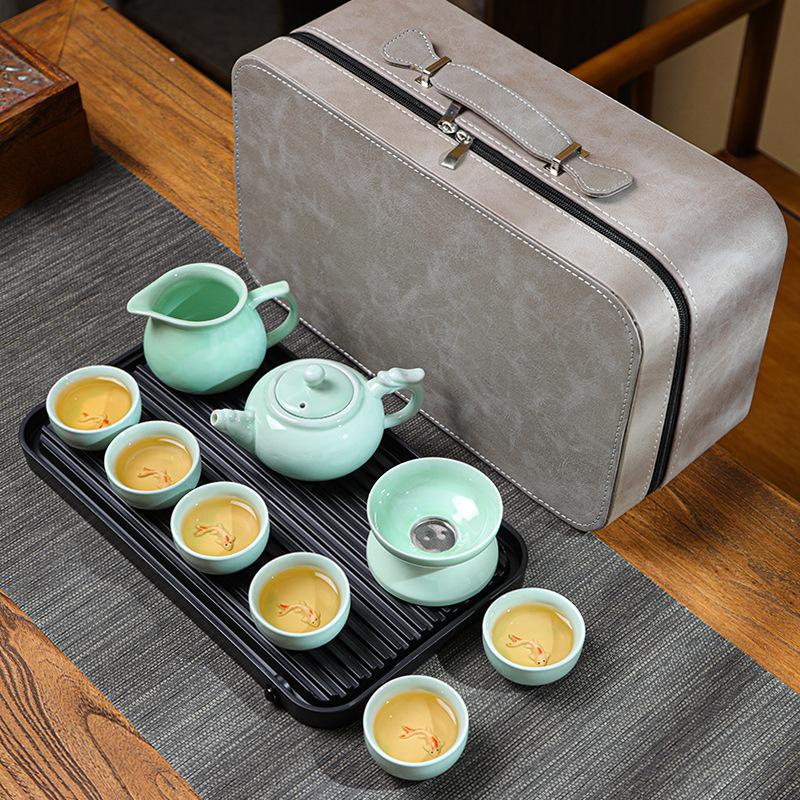 Celadon Kung Fu Tea Set Home Business Event Souvenir Portable Tea Set With Gift Box