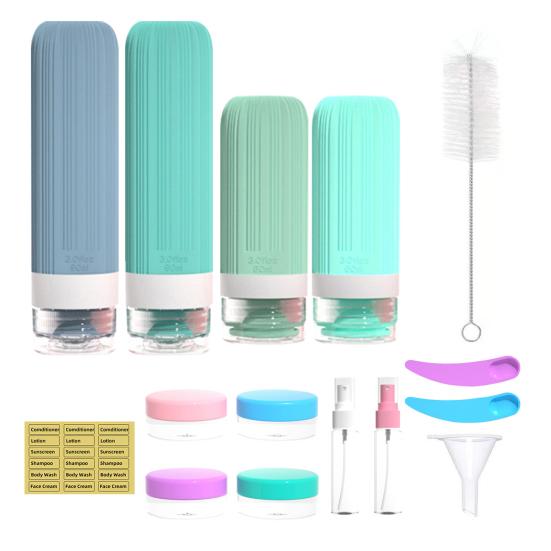 סט 1 60/90 מ"ל בקבוקי נסיעות מסיליקון עמידים לדליפה רב-פעמיים לאחסון קרם פנים, תחליב, קרם הגנה, בקבוק אחסון נייד למילוי חוזר, ריק לכלי רחצה