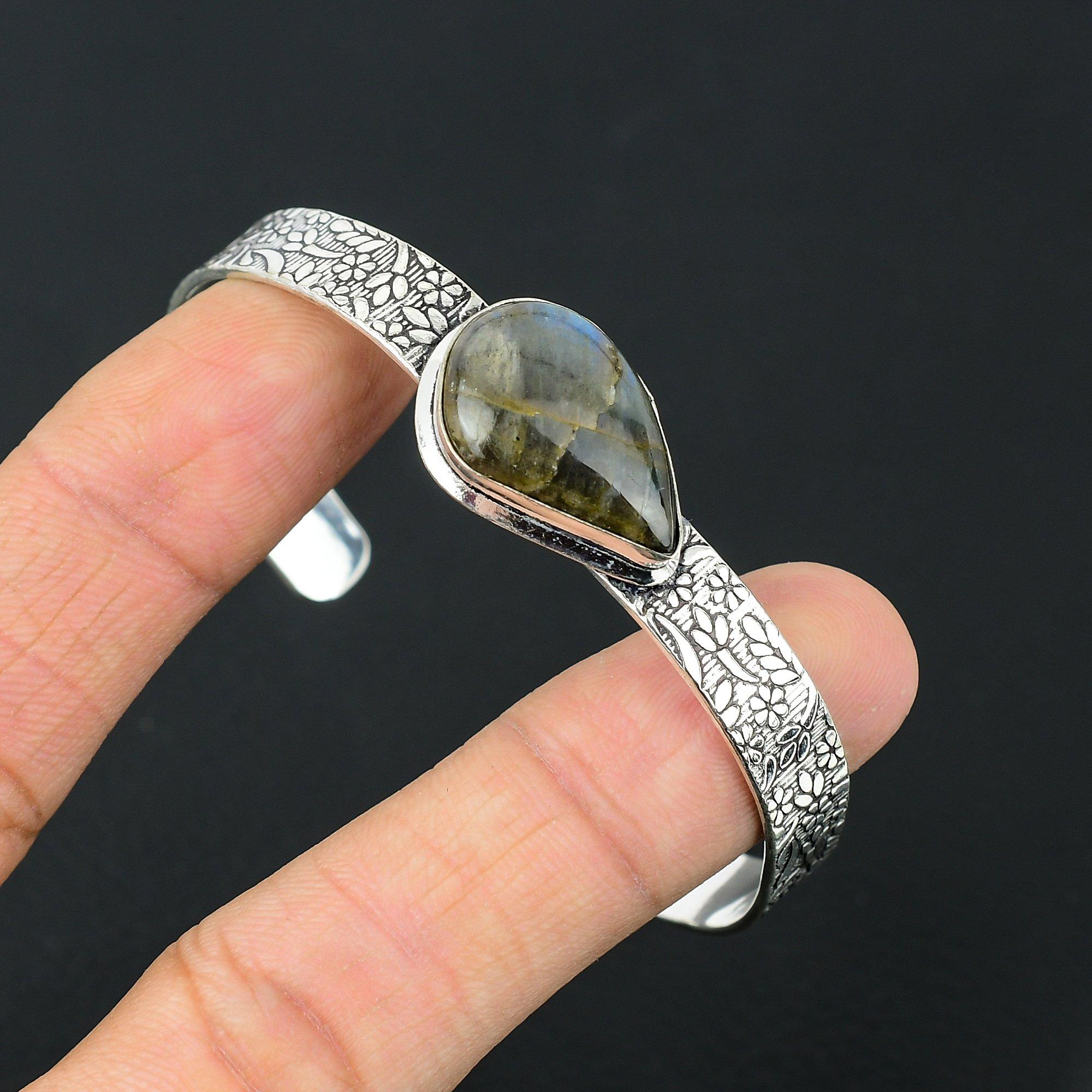 

Daughters Day Deal Pear Labradorite Gemstone 925 Sterling Silver Mother Bangle Adjustable