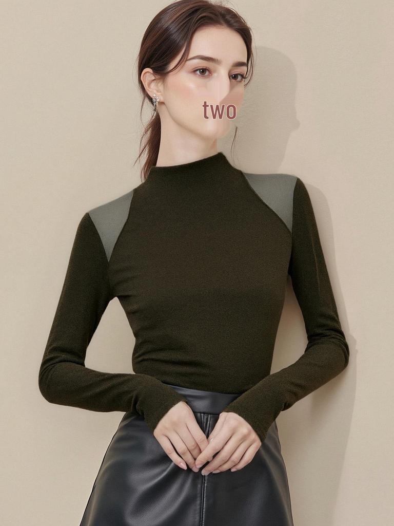 Cotton Cocoon Off-Shoulder Half-High Neck Slim Long-Sleeve Top for Women - 2026 Spring/Autumn Collection