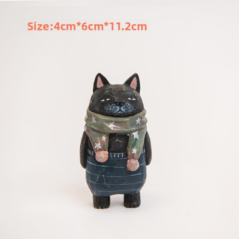 Wooden Cat Figurine Decor Handmade Gift For Cat Lovers Home Office Display