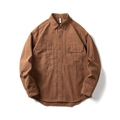 Japanischer Stil Arbeitskleidung Baumwolle Herrenhemden Frühling/Herbst Lässiges Langarmhemd Streetwear Doppeltaschen Knopf Lockeres Oberteil