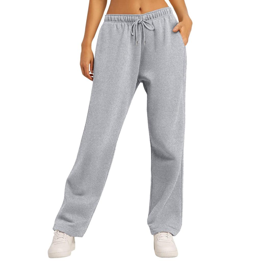 Women's Straight-Leg Fleece-Lined Sweatpants: Autumn/Winter Style, Loose Fit