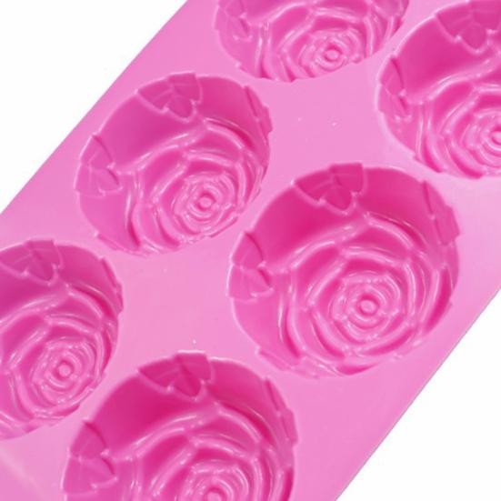 Molde para Pastel 3D Reutilizable de 6 Cavidades Antiadherente Forma de Flor Rosa Molde de Fondant para Cocina