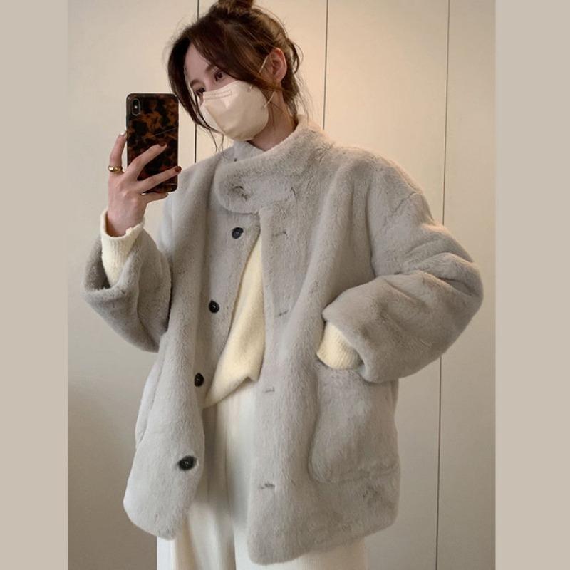 

Осенне-зимняя женская куртка из искусственного меха ягненка, маленькая, из искусственного норкового велюра, короткий велюр, утолщенная хлопковая куртка, легкая S грязно-белый