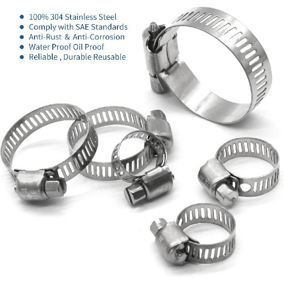 25 Pack Stainless Steel Hose Clamps, 1/4 Inch To 1/2 Inch Worm Gear Metal Hose Clamps for Pipe, Dryer Repair, Tubing and Fuel Line