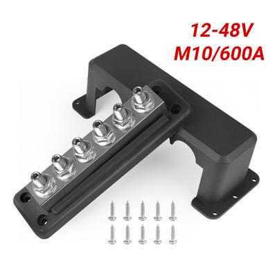 Bus Bar 12V Ground Distribution Block 12-48VDC With Cover BusBar 12V For Caravan Truck Boat Car Camper RV 600A 6 Stud M10 3/8"