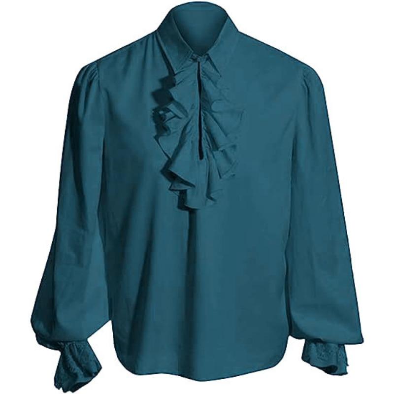 Mittelalterliches Gothic Unisex Langarm Unifarbenes Hemd M blau