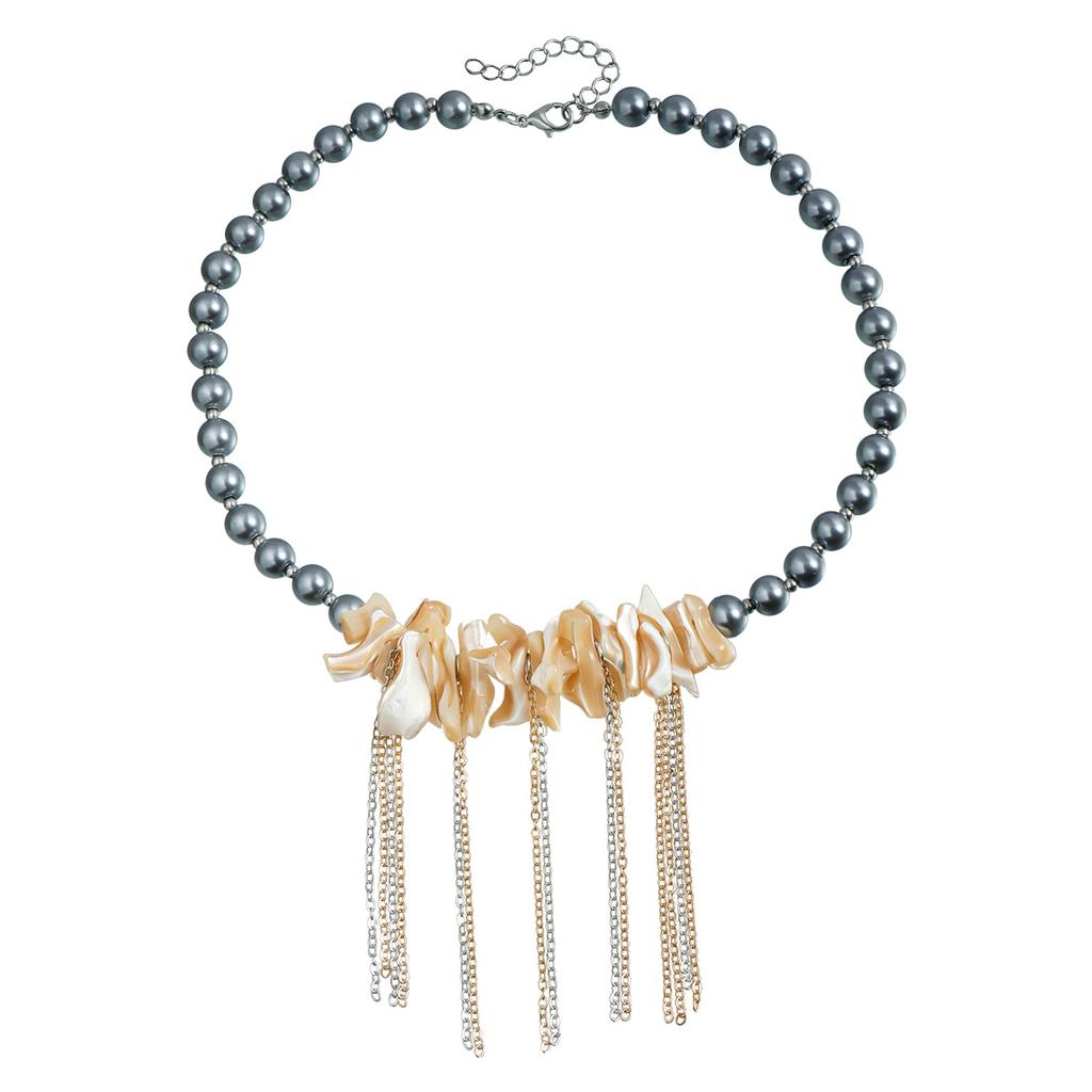 ZW598 Steel Color Alloy Necklace with Irregular Shell and Fringe Design for Women