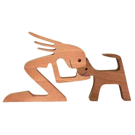 Dog Wooden Sculpture Pet Memorial Gift Dog And Man Woman Statue Home Decor Puppy