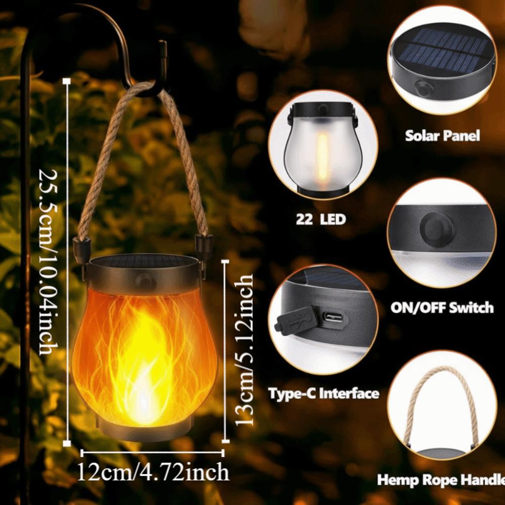 800 Lumens Solar Flame Light USB Rechargeable Garden Lantern  Christmas Decorations