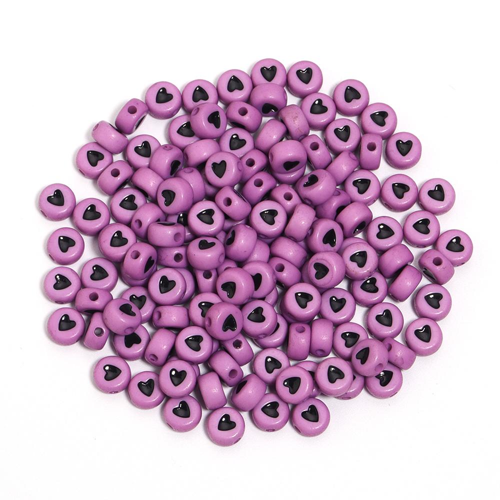 100Pcs 7mm Colored Acrylic Beads Heart Pattern Flat Round Loose Beads For DIY Fashion Bracelet Necklace Supplies Wholesale