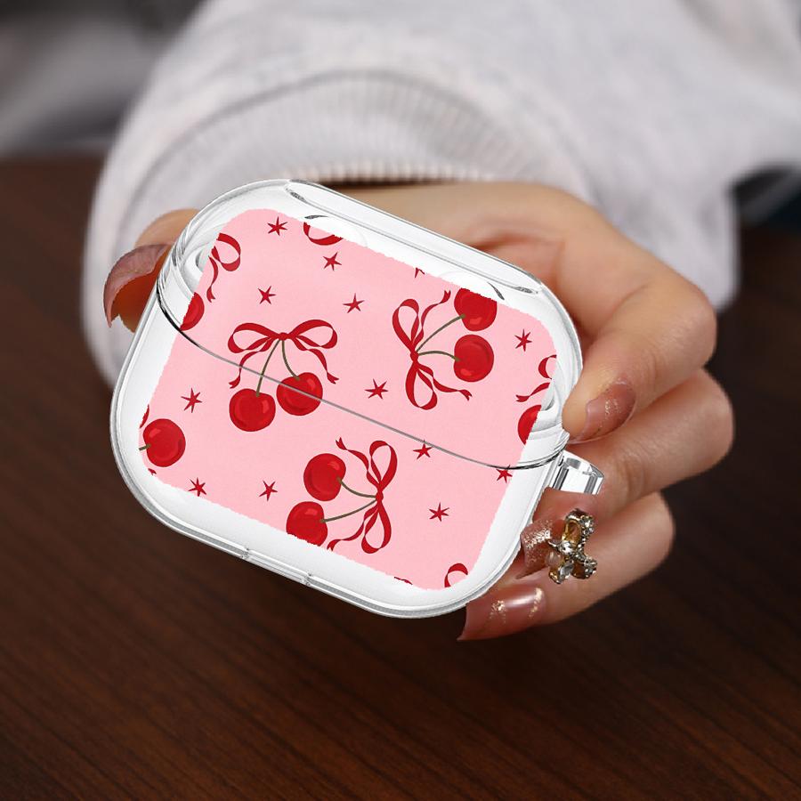Clear Earphone Cases Cover With Hook Case For Samsung Galaxy Buds 3 FE 3Pro Live 4Pro 2 4 Pro 2Pro Red Lovely Cherry