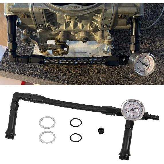 RULLINE AN6 Dual-Feed Double Pump Braided Fuel Line with 0-150psi Vacuum Pressure Gauge Compatible with Holley 4150 Carburetor