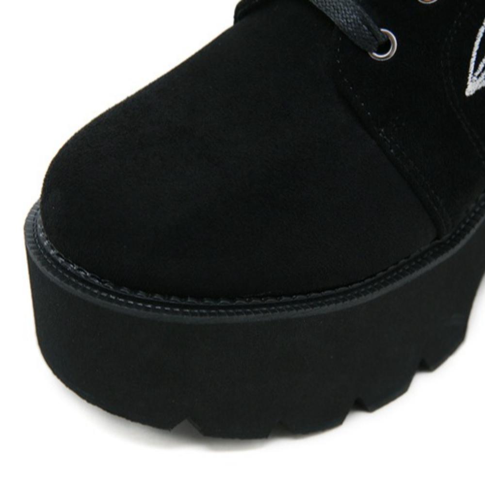 2023 Winter Women European Style Ankle Boots, Front Lace‑Up Embroidery Decor Side Zipper Platform Thick‑Sole Fashion Ladies Boots