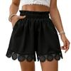 Women's Summer Lace Hem Solid Color High Waist Casual Shorts Beach Shorts