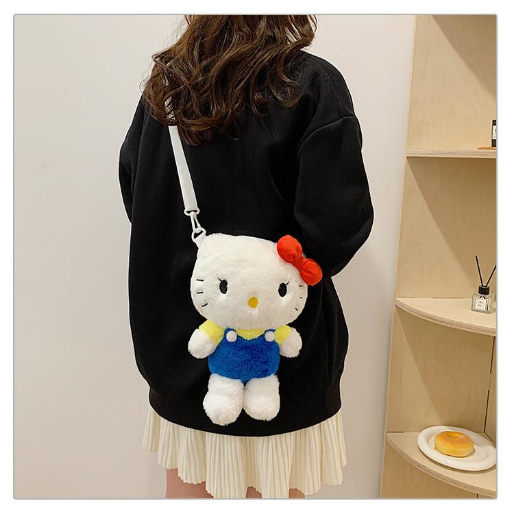 Hello Kitty Cat Plush Cartoon Backpack For Girls Casual Travel Soft Material