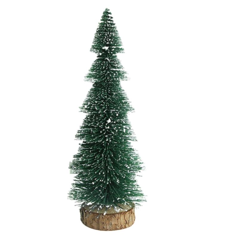 Realistic Miniature Christmas Tree Wood Base Desktop Christmas Tree Ensembles with Realistic Snowy Appearance