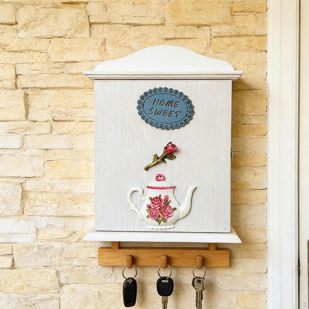 Key Cabinet Wall Mounted Storage Rustic Wooden Box for Doorway Office Living Room Decor