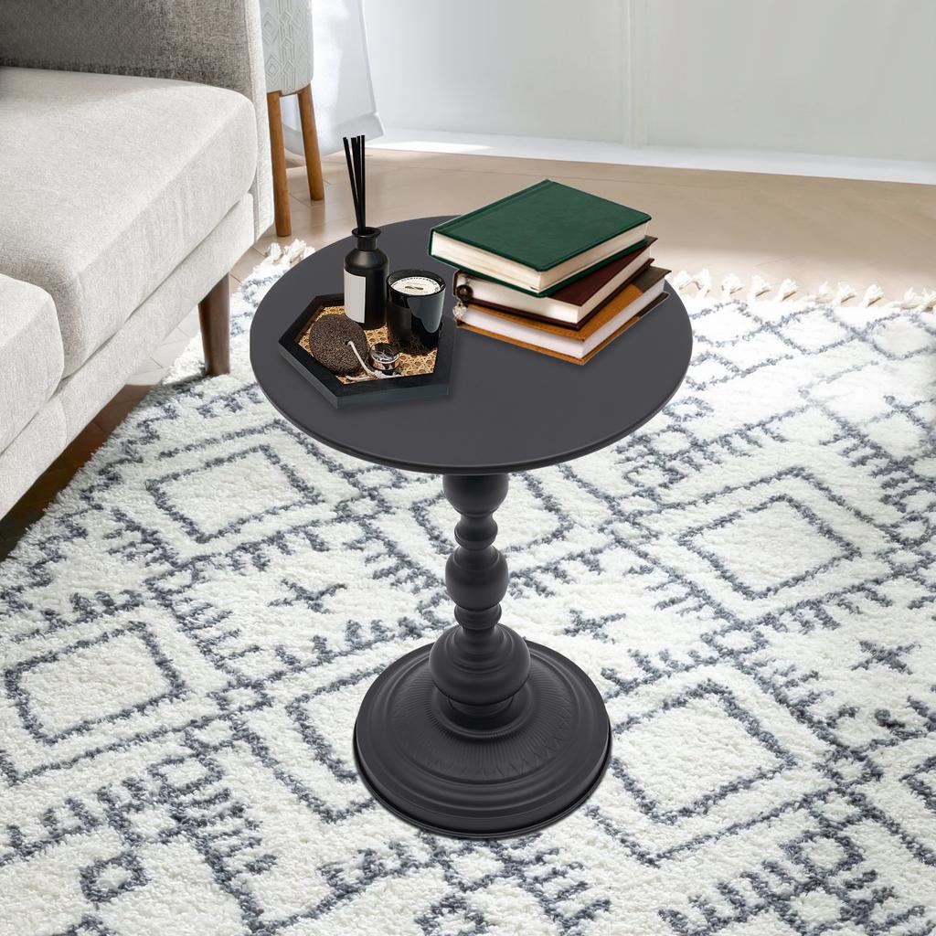 Nightstand & Accent Table, Small Round Side Table for Living Room - Elegant Black, Carbon Steel End Table with 11 lbs Capacity