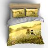 3Pcs Warm Sunlight Bedding Set, Girl And Dog In Spring Flower Field Print Duvet Cover & 2*Pillowcases, Gift