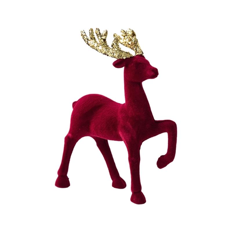Christmas Tabletop Ornament Reindeer Figurines with Glittered Antler and Feet Deer Animal Model Home Decorations Gift