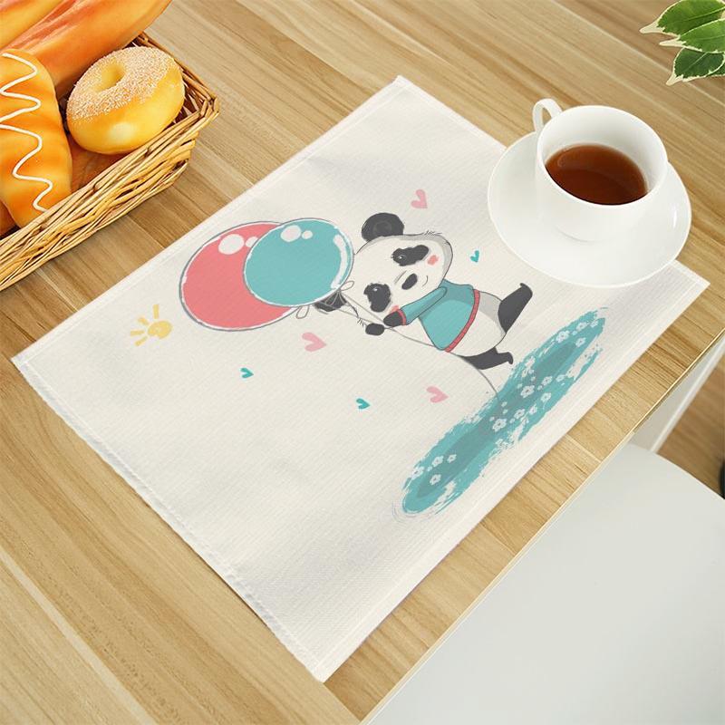 Cartoon Panda Print Linen Dining Table Mats Alphabet Kitchen Placemat 30X45cm Coasters Pads Bowl Cup Mat