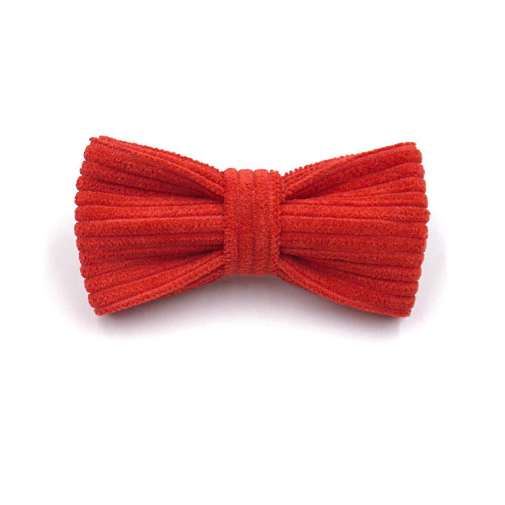 Pumpkin Red Corduroy Cat Bow Tie Collar with Engraving Large