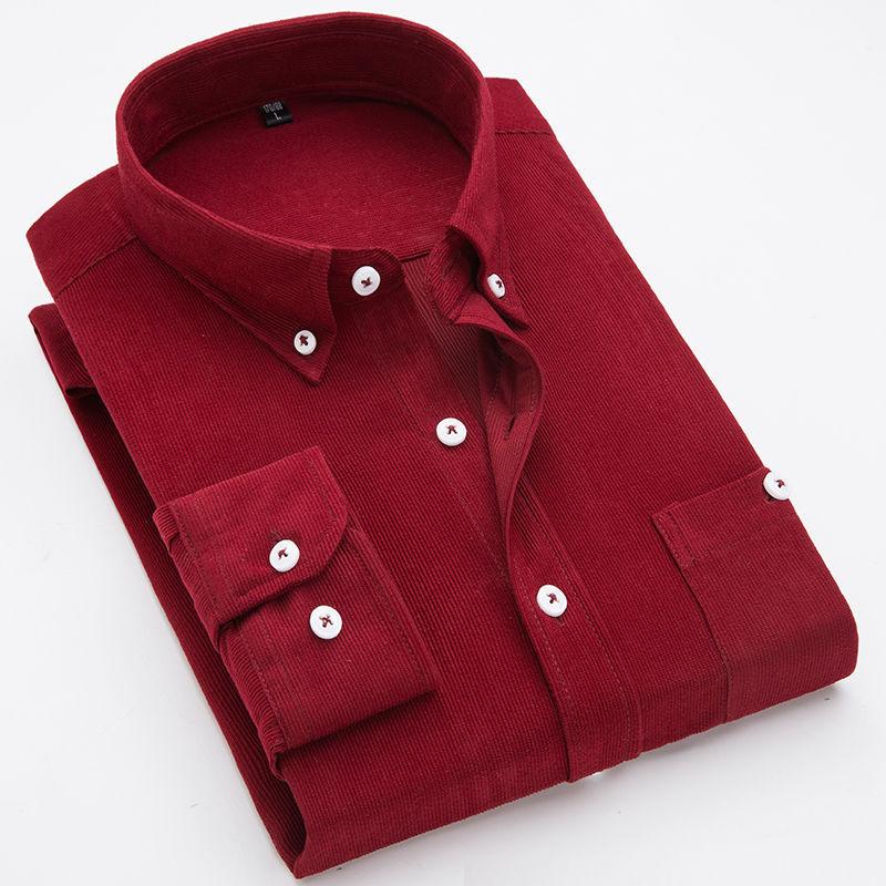 Nové Pánské Košile z Manšestru Módní Business Casual Pohodlné Nadměrná Velikost Jednobarevné s Dlouhým Rukávem Pánské Oblečení