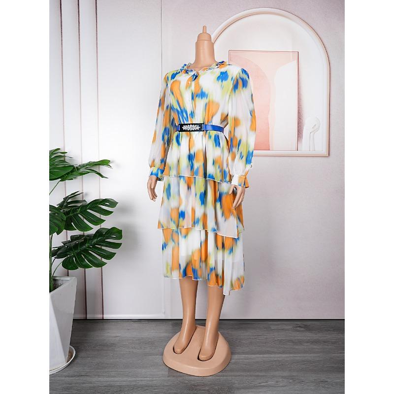 Women's Plus Size Dress Summer Printed Chiffon Cake Dresses