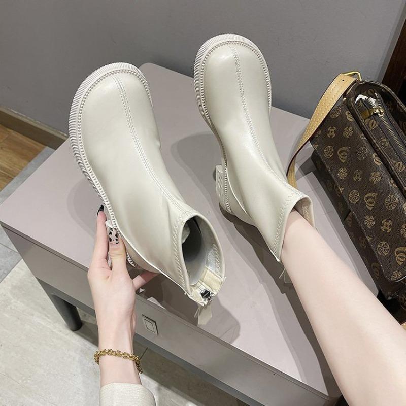 Martin boots women's autumn and winter new British short boots single boots thin boots bare boots cotton boots