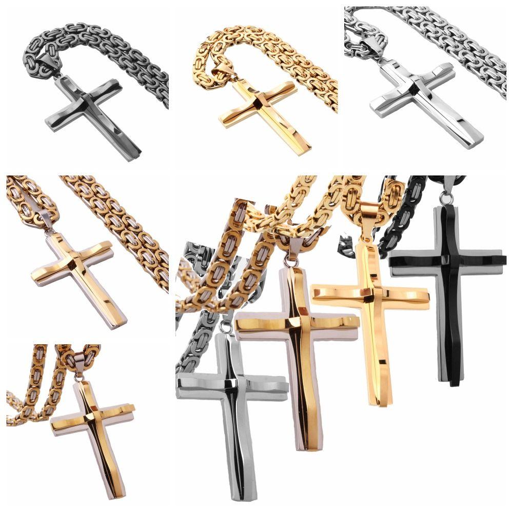 Lightweight Catholic Jewelry Accessories Titanium Steel Crucifix Pendant Chain Cross Necklace  Men