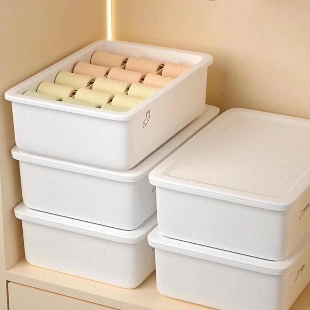 With Cover Underwear Storage Box Stable Stacking Compartment Organizer Socks Storage Box  For Home