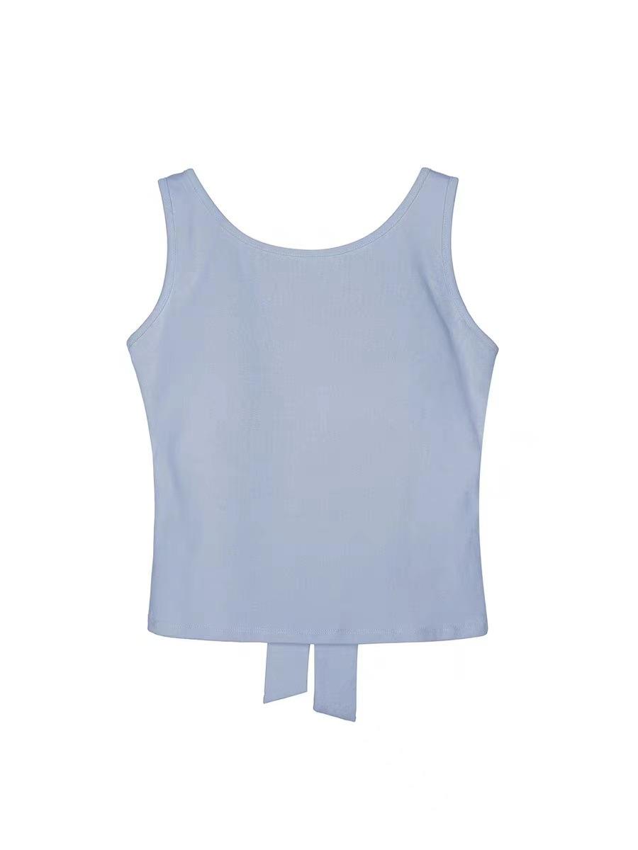 

Женские топы без рукавов, футболки с бантом на спине, жилет с подкладкой, однотонная верхняя одежда, майка, облегающие майки, хипстерские уличные жилеты для девушек One Size синий