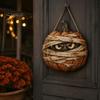 Decorative Hanging Party Sign Halloween Mummy Pumpkin Sign, Retro Wooden Pendant with Poplar Wood Holiday Plaque Hemp Rope for Front Door Wall