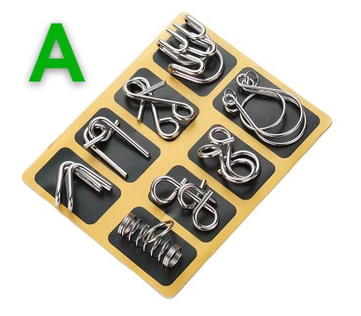 Nine-Link Ring Puzzle Set: 8-Piece Metal Educational Toy